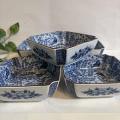 【5枚】龍峰窯 染付萩焼物皿 三洋陶器 角皿 料理 食器 プレート 昭和レトロ 三洋陶器 「染付萩四ッ折小鉢」5客セット・箱入り 龍峰窯 - メルカリ