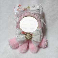おすわりぬい服　ピンク×花柄猫ちゃん　12cm対応のサムネイル