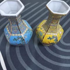 花瓶 2点セット 六角形 陶器製 花鳥図 - メルカリ