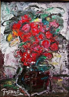 大澤扶二子□赤い薔薇□バラ□真作保障□新品額□絵画□油絵□静物画