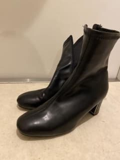 黒 レザー ジッパーブーツ ヒール約5cmのサムネイル