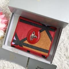 【美品】ヴィヴィアンウエストウッド 三つ折り財布 マルチカラー　オーブロゴ　総柄 美品】ヴィヴィアンウエストウッド 三つ折り財布 マルチカラー