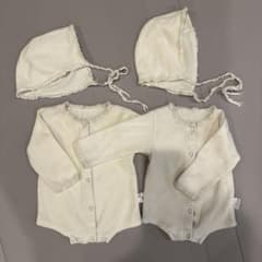 双子リブ編みロンパース・帽子セット 66cm クリーム色のサムネイル