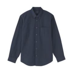 無印良品 洗いざらしオックス ボタンダウン長袖シャツ ネイビー M