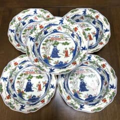 [希少] 未使用　有田焼　幸楽窯　八角　深皿　中鉢　色彩唐人図　5客セット　美品 希少] 未使用 有田焼 幸楽窯 八角 深皿 中鉢 色彩唐人図 5客セット 美