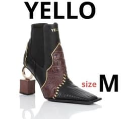 YELLO ウエスタンブーツ 黒バーガンディ茶 レザーのサムネイル