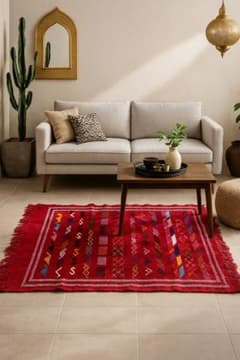 モロッコ製 手織りベルベル族ラグ 絨毯 カーペット赤 トルコ、ギャッベ好きの方も モロッコ製 手織りベルベル族ラグ 絨毯 カーペット赤 トルコ、ギャッベ