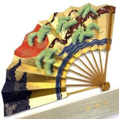 箱付】十松屋 福井 両面金 舞扇子 日本舞踊 33cm 波濤日輪図 旭日老松