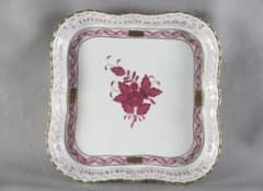 ヘレンド】プレート アポニー ピンク スクエア型プレート 透かし 未