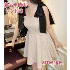 新品タグ付】 アメルジュ リボンショルダーミニワンピース ベージュ