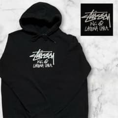 STUSSY ステューシー プルオーバーパーカー M ブラック センターロゴ