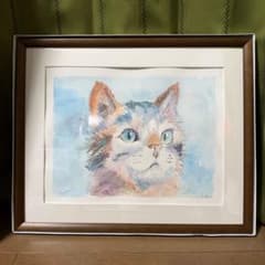 【一点物・原画】青い瞳の猫｜透明水彩｜手描きアート｜F6｜額装のサムネイル
