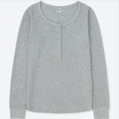 UNIQLO ワッフルヘンリーネックT 長袖 グレー Sサイズのサムネイル