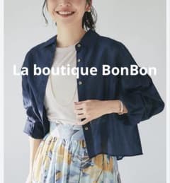 ☆美品☆La boutique BonBon シアークロップドシャツ ネイビー - メルカリ