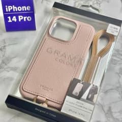 新品未開封 iPhone14ProMax PUレザー 背面ショルダーケース 桃色のサムネイル