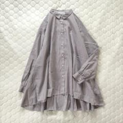 美品】BEARDSLEYフレアロングストライプシャツ ブラウン コットン素材 
