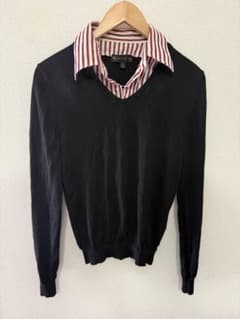 BURBERRYバーバリー レイヤード風 ニット シャツ切替 ブラックイタリアS BURBERRYバーバリー レイヤード風 ニット シャツ切替 ブラックイタリア