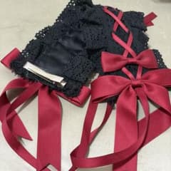 レースアップ ヘッドドレス 黒×赤 リボンのサムネイル