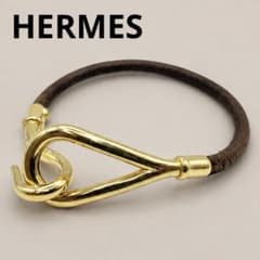 鑑定済】HERMES エルメス ブレスレット レザーブレスレット ゴールド