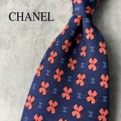 美品 CHANEL シャネル ココマーク クローバー ネクタイ ネイビー 紺