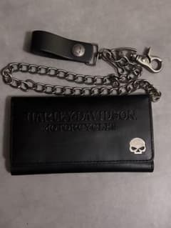 HARLEY-DAVIDSON ブラック 本革 長財布 ウォレットチェーン付き - メルカリ
