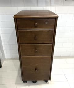 東海家具 鍵付き 4段 チェスト ワゴン木製 アンティーク TOKAIKAGU