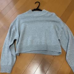 レディース ニット セーター グレー クロップド丈のサムネイル