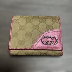 GUCCI GGキャンバス 三つ折り財布 ピンク ラメ グッチ 総柄のサムネイル