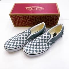 VANS チェック柄スリッポン グレー/ホワイト 箱付き - メルカリ