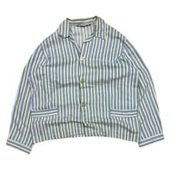 80s パジャマシャツ 短丈 ストライプ グランジ　ポケット　y2k ナード