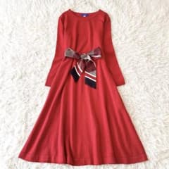 ブルーレーベルクレストブリッジ✨ニットワンピース ベルト スカーフ チェック 赤 ブルーレーベルクレストブリッジ✨ニットワンピース ベルト スカーフ