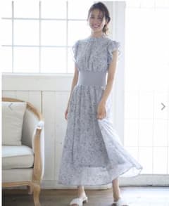 【INGNI】ウエストリブ花柄ワンピース　グレーのサムネイル