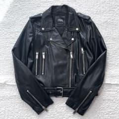 希少✨ ZARA ザラ 本革 ライダース ジャケット 黒 ラムレザー ベルト