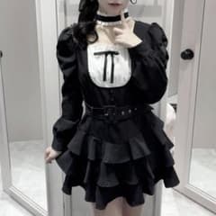 pium 피움 초커 프릴 티아드 원피스 메이드 지뢰 양산형