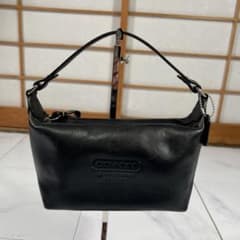 COACH コーチ ロゴ型押し アクセサリーポーチ ハンドバッグ レザー 黒