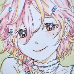 手描き イラスト アナログ オリジナル ミニ色紙 女の子 桃髪 - メルカリ