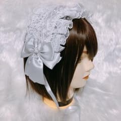 新品】 ヘッドドレス グレー×ホワイト 灰×白のサムネイル