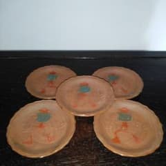 NO639 備前焼 煎餅皿 絵備前 古備前 宝尽くし文様 幕末～明治 5枚組