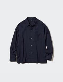 UNIQLOエクストラファインコットンオーバーサイズシャツ　ネイビーMサイズのサムネイル