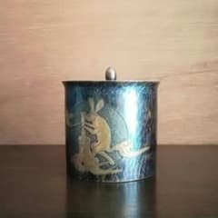 逸品　玉川堂　鎚起銅器　兎図紋　香炉　花活け　灰皿　和骨董　アンティーク 逸品 玉川堂 鎚起銅器 兎図紋 蓋物 小物入れ 煙草入れ 和骨董