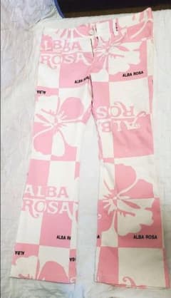 アルバローザ升目パンツ・ピンク×白・美品・ALBA ROSAロゴのサムネイル