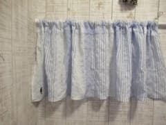 ハンドメイド カフェカーテン ブルー ストライプ　 kurobuta 　りぼん