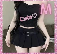 黒　プリーツスカート　M　インナーパンツ　春夏秋 ギャル ベルトのサムネイル