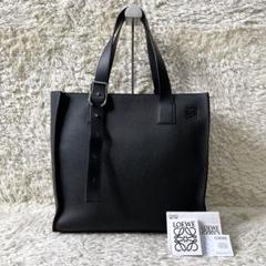ロエベ A4可 ビジネスバッグ 金具 フラップ アナグラム レザー ブラック鍵付 LOEWE / ロエベ A4サイズ収納可能 牛革 カーフ ブラック 黒