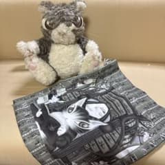 猫のDAYANのぬいぐるみ 約30cm グレーと白　と袋 猫のDAYANのぬいぐるみ 約30cm グレーと白 と袋 - メルカリ