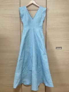 22美品◆エルケイSettan◆ジャガードドレス◆フリルスリーブ◆Aライン◆水色のサムネイル