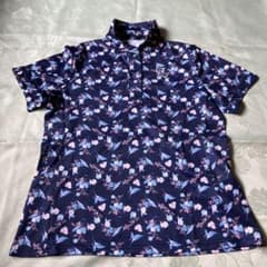 efficace 花柄 半袖 ポロシャツ ネイビー Lサイズのサムネイル