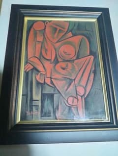 萬鉄五郎、絵画、油彩4Fもたれて立つ人、肉筆、高級額縁、山下清、鴨居玲、佐伯祐三 萬鉄五郎、絵画、油彩4Fもたれて立つ人、肉筆、高級額縁、山下清、鴨居