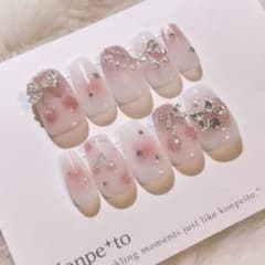 さくらんぼ ちゅるんピンクネイル｜韓国風｜量産型｜ガーリー｜リボン｜春ネイルのサムネイル