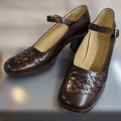 BOTTEGA VENETA◆ダークブラウン オープントゥ ハイヒール ブラウン Bottega Venetaイントレチャート ストラップパンプス ダークブラウン
